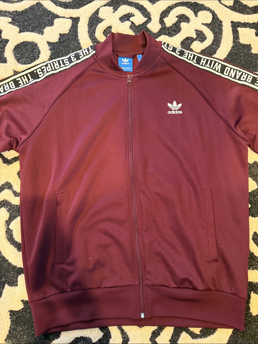 Mens ADIDAS Burgundy Full-Zip Track Jacket with Branded Sleeve Tape. XL